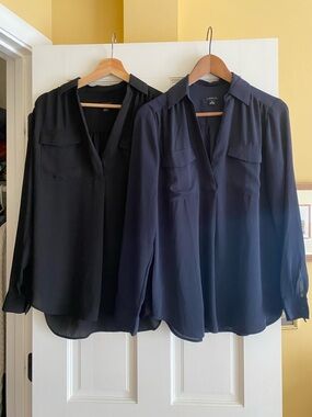 Two Ann Taylor sheer blouses, black & navy, size XS